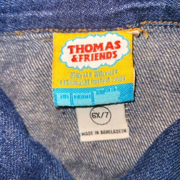 Thomas Tank Engine Denim Jacket Size 6x-7 Medium Blue Snaps Patches💙 Nice - Picture 5 of 5